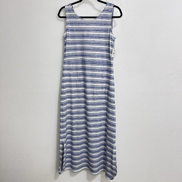 T By Talbots Women Size P Small Dress Tank Long Maxi Back Tie Blue White Stripe - Picture 1 of 12